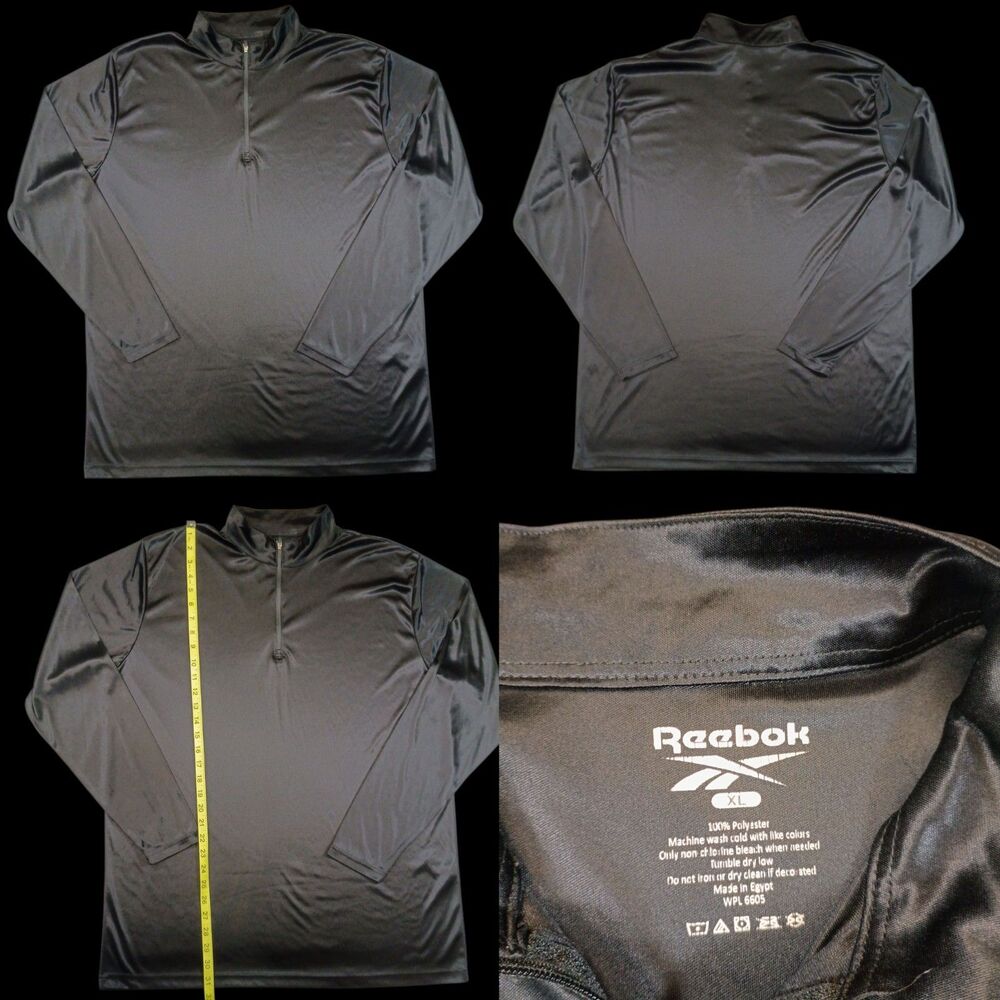Reebok Men's 1/4 Zip Up Tech Long Sleeve %100 Polyester Shirt Black Size XL